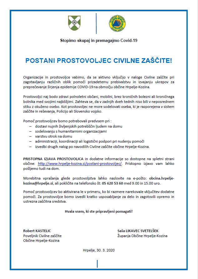 Postani prostovoljec 30.03.2020